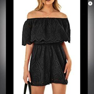 A&F Off shoulder lace overlay romper